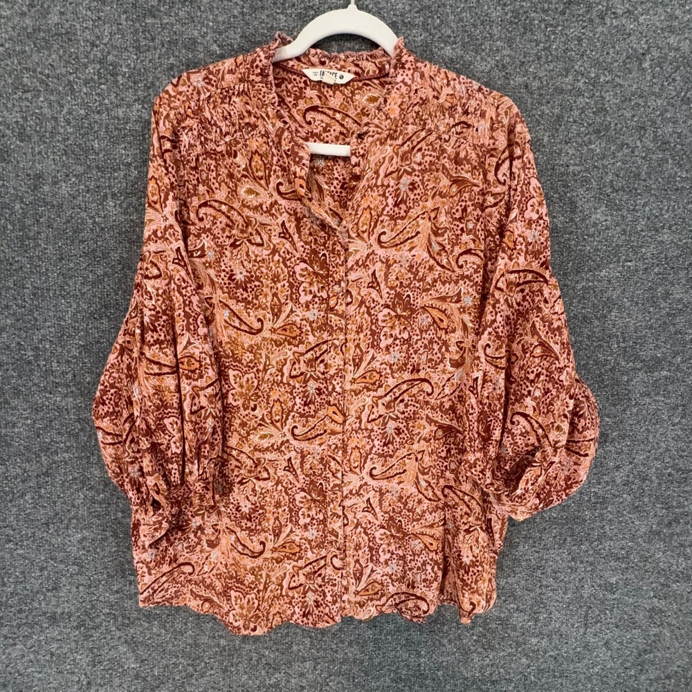 FatFace Paisley Blouse Women Medium Pink Orange Boho Cotton Button Down Top